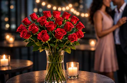 Lifestyle image of a bouquet of fresh roses
