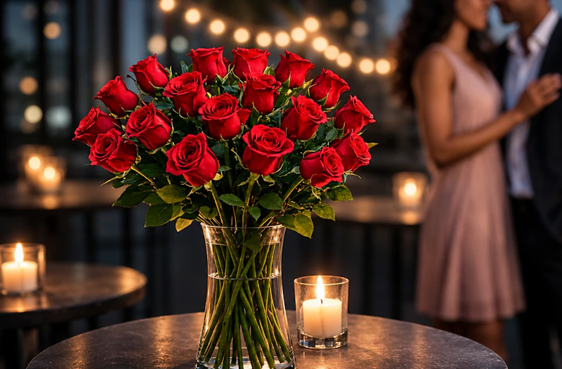 Lifestyle image of a bouquet of fresh roses