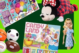 Rainbow Loom, Little Tikes balls, Candy Land game, Barbie doll, Minnie Mouse plush