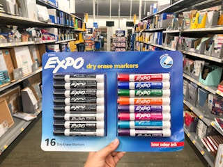 hand holding 16-pack of Expo markers at Walmart