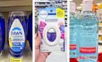 collage image of dawn dish soap, febreze bathroom air freshener, and neutrogena astringent
