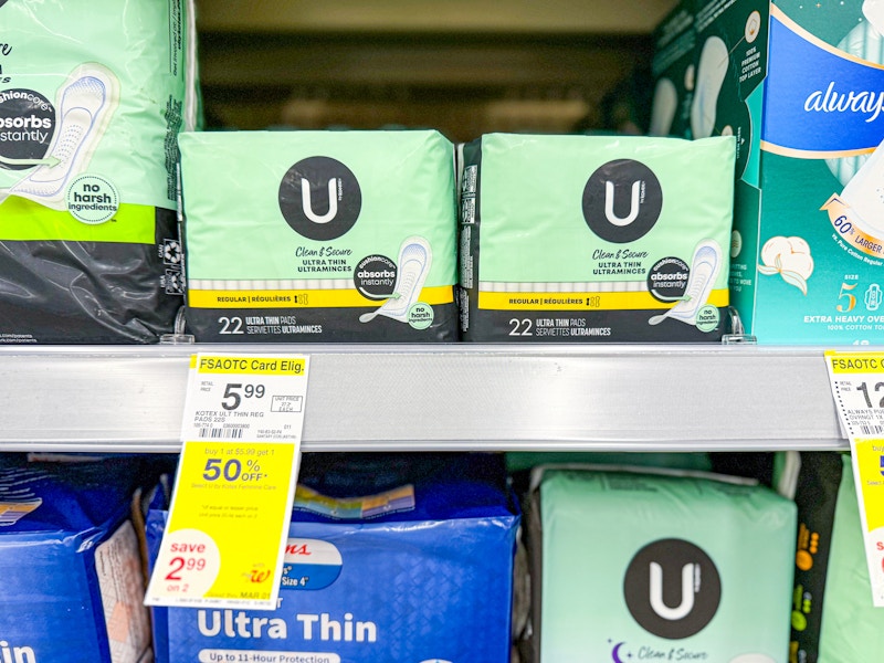 u by kotex pads on a shelf