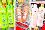 collage image of garnier, suave, and dove shampoos