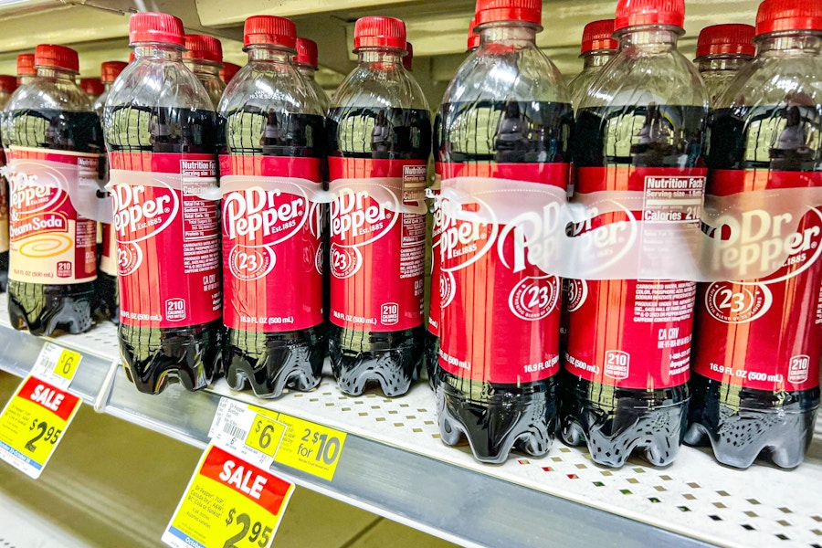 dr pepper 6 packs on shelf at dollar general