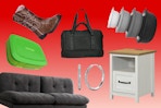 Clearance items: furniture, kids cowboy boots, hoop earrings, weekender bag + bowl set