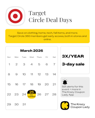 calendar graphic of Target Circle Deal Days march 2026