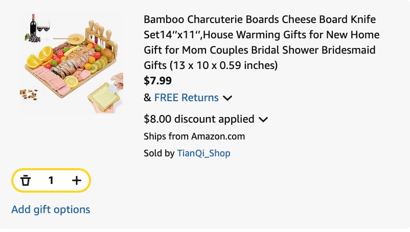 charcuterie board Amazon receipt