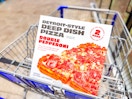 detroit style deep dish pizza in shopping cart