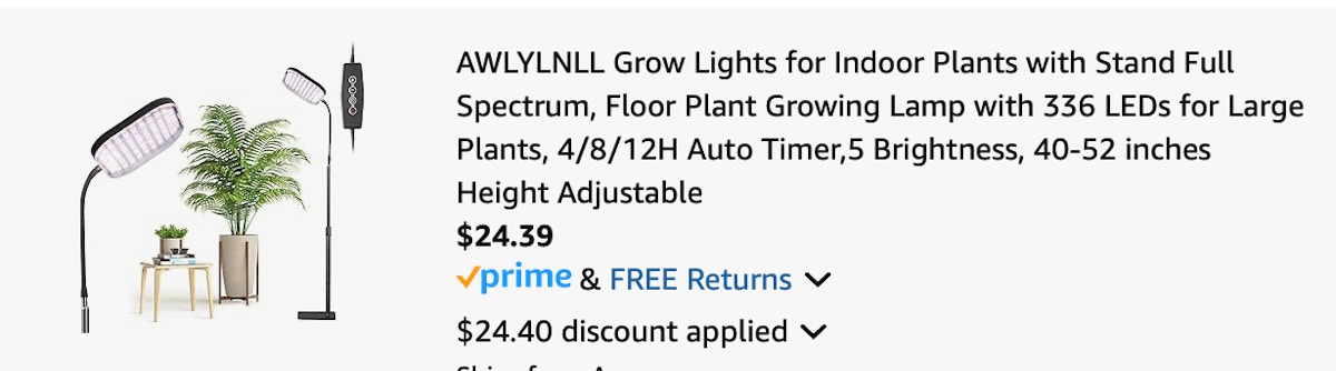 Plant Lamp Amazon receipt