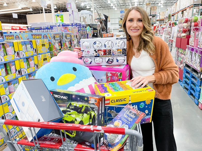 heather from the krazy coupon lady with a full cart of toys in costco 