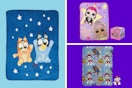 collage of blankets - Bluey, Paw Patrol, and LOL Surprise