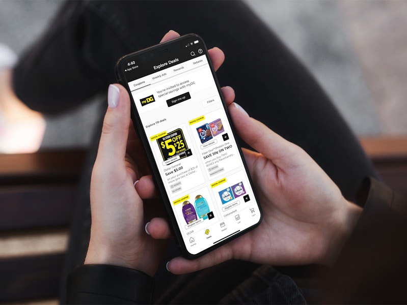 a person looking at the dollar general app on their iphone