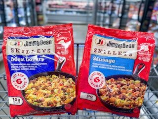 Two Jimmy Dean Skillets bags sitting in a store cart.