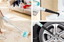 Lifestyle images of the INSE steam mop being used clean floors, toilet & tire