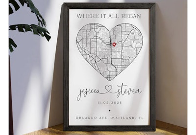 Personalized Couples Map Wall Frame
