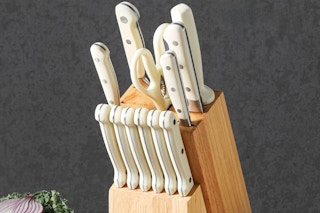 knife block set on a light blue background