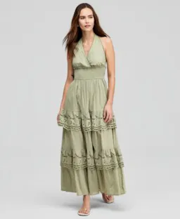 Women's Cotton Halter Tiered Maxi Dress