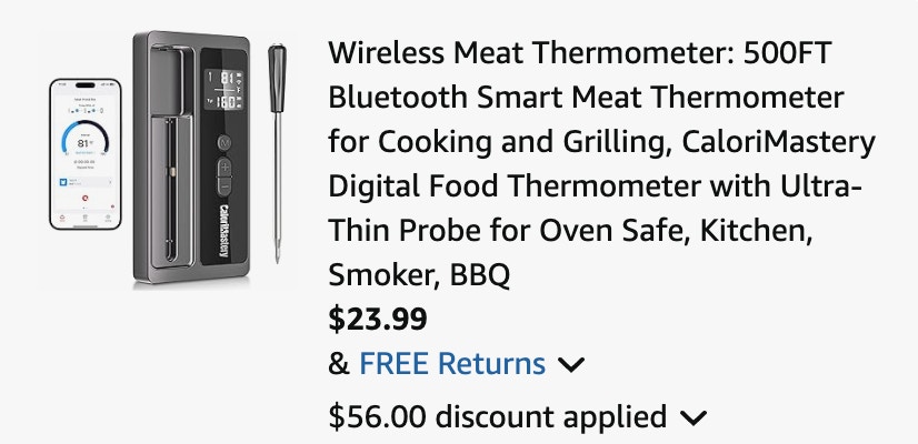 Wireless Meat Thermometer Amazon receipt