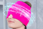 a woman wearing a migraine cap