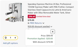 espresso machine Amazon receipt