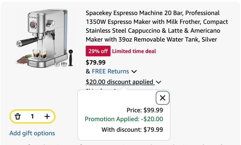 espresso machine Amazon receipt