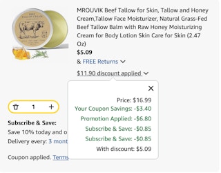 beef tallow Amazon receipt 