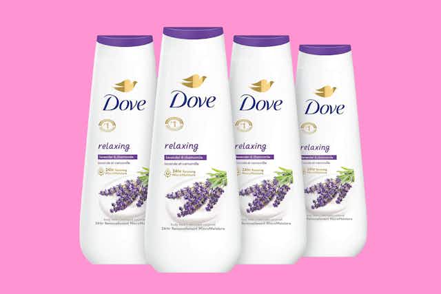 Dove Body Wash Coupon: Get 4 Bottles for $12.38 on Amazon card image