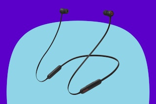 Beats Flex Wireless Earbuds on a blue background.
