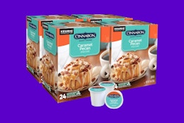 a pack of four cinnabon coffee k-cups