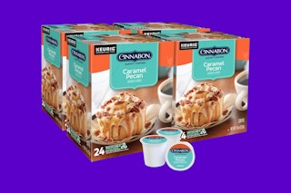 a pack of four cinnabon coffee k-cups