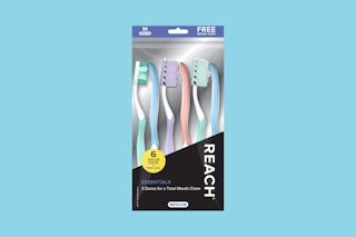 reach toothbrushes on a blue background