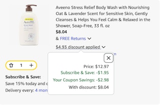 Aveeno Amazon receipt