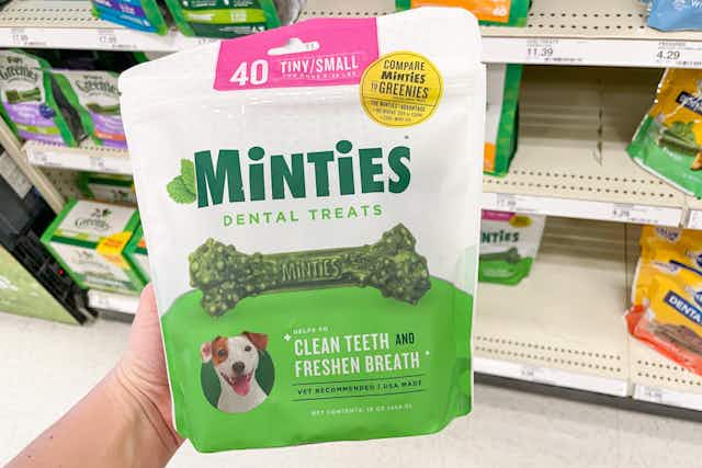 Minties Dental Dog Chews 60-Pack, Now $20.39 on Amazon card image