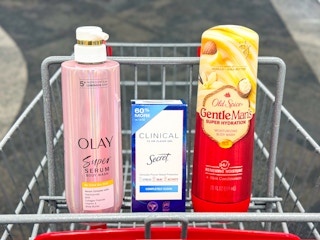 olay, old spice, and secret products in a cvs shopping cart