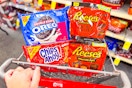 oreo, chips ahoy, and reese's in a cart