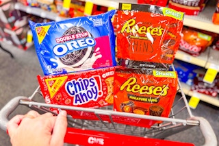 oreo, chips ahoy, and reese's in a cart