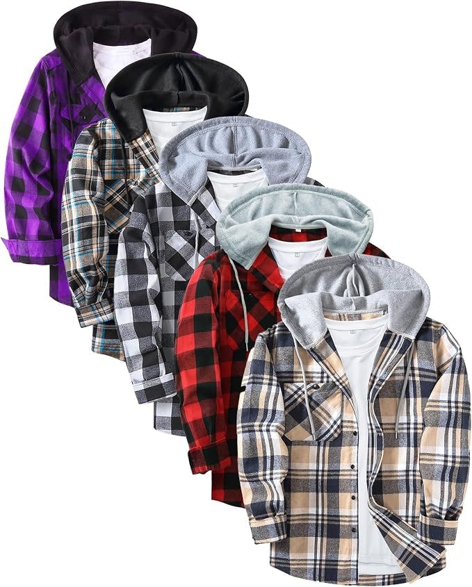 Men's Flannel Hoodie 5-Pack