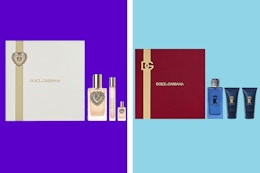 collage with dolce and gabbana men's and women's fragrance gift sets