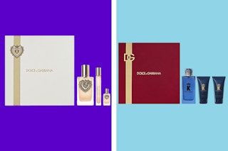collage with dolce and gabbana men's and women's fragrance gift sets
