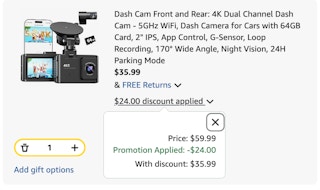 dash cam Amazon receipt
