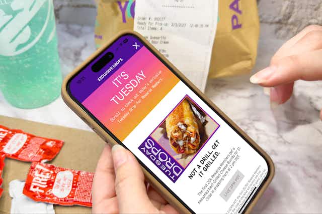 Taco Bell Coupons: Freebies for Rewards Members, $1 Tuesday Drops, More card image