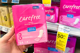 hand holding carefree liners in cvs