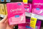 hand holding carefree liners in cvs