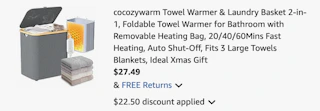 towel warmer Amazon receipt