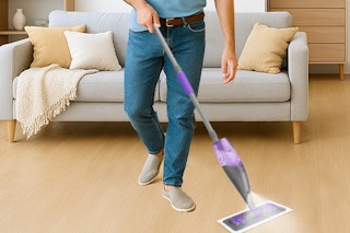 a man using a spray mop set