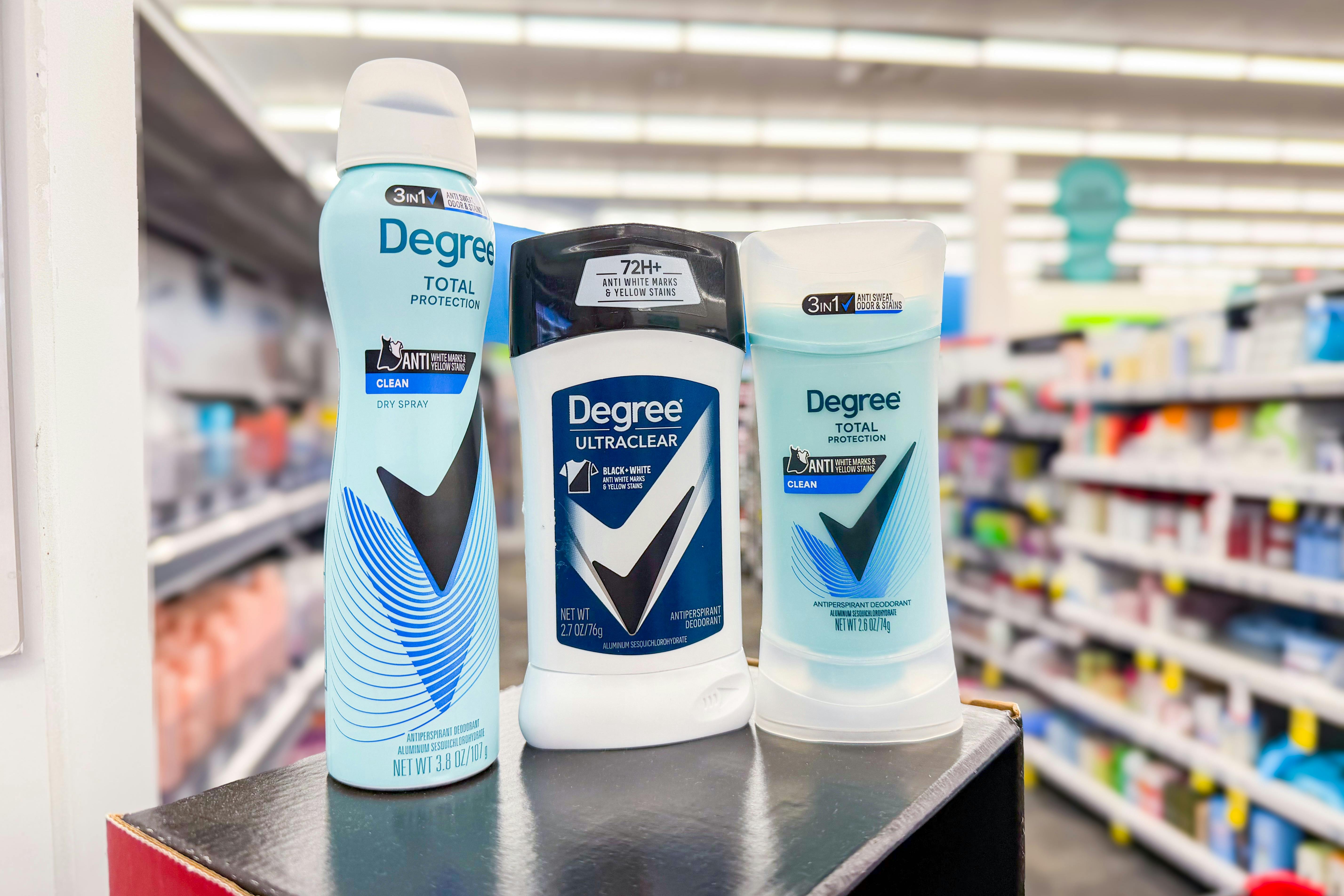 3 degree deodorants on a shelf