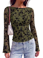 KIRUNDO Women's Floral Mesh Top