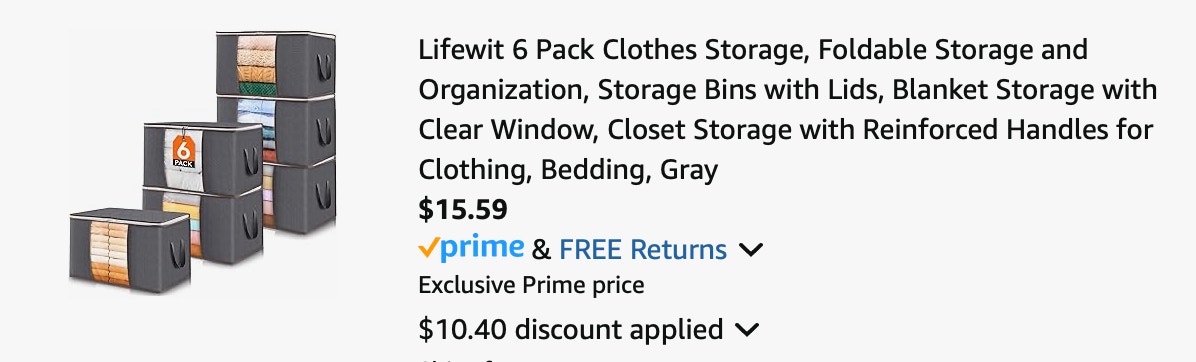 Storage bins Amazon receipt