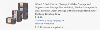 Storage bins Amazon receipt