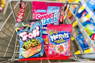 trolli, nerds, and sweetarts candy in a cart